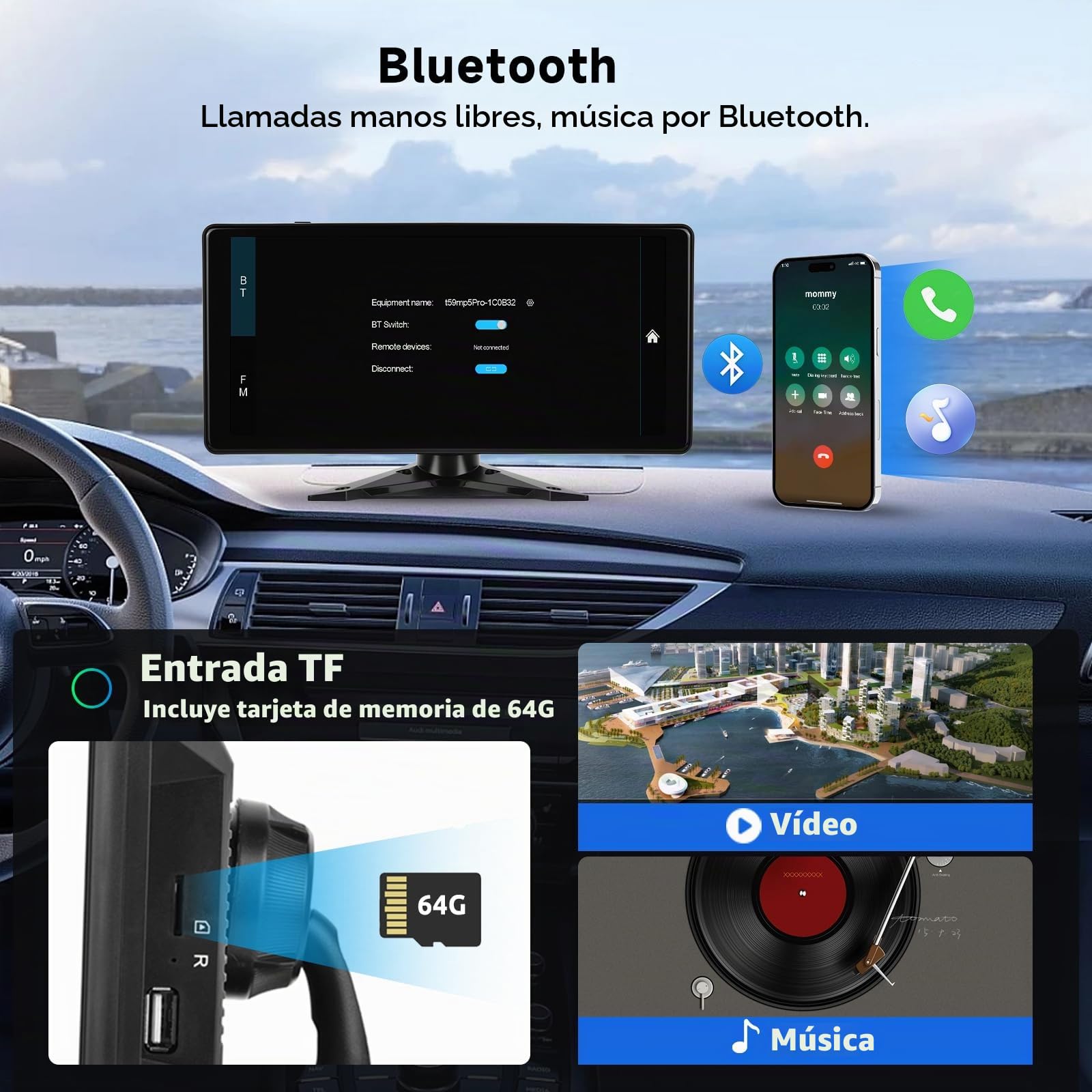 Hodozzy 4 Cámara de Visión Trasera para 10.36'' Monitor Pantalla 4-Dividido 1080P DVR con Bluetooth, con USB/Tarjeta SD, IP69 Impermeable Visión Nocturna para Camión RV Tractor 7V-32V