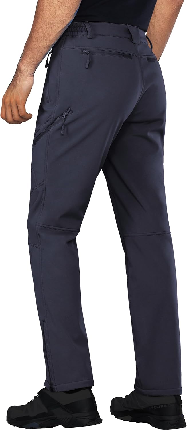 Stlight Mens Snow Ski Water Repellent Softshell Pants for Winter Hiking Fleece Lined Bottom Leg Zipper with 6 Zip Pockets - Image 2