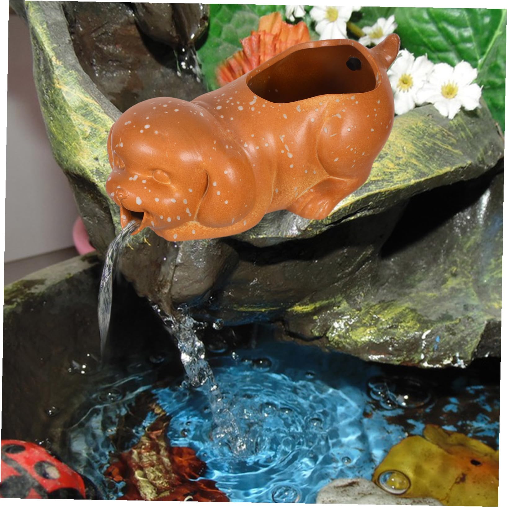 Fontana da Tavolo in Ceramica per Acquario con Statua Cane e d Acqua Decorazione per e Giardino Accessorio Interattivo per Stimolare Attività dei Pesci