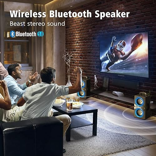 Miniatura 5 de Altavoces Bluetooth, altavoz Bluetooth inalámbrico TWS portátil con luces, altavoz Bluetooth fuerte de 100 dB con subwoofer de 80 W, tecnología