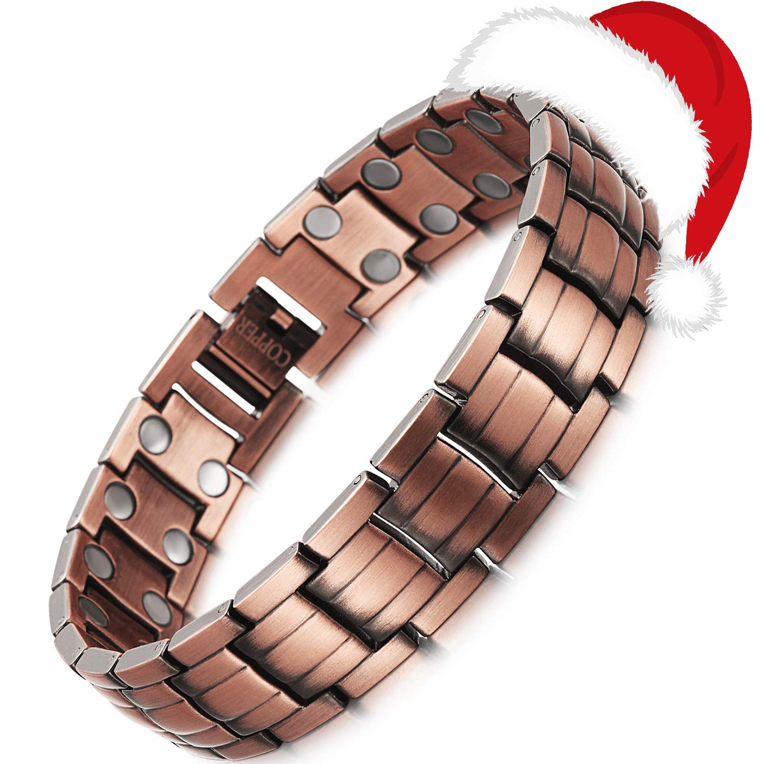 RainSo Mens Copper Double Row Magnetic Therapy Bracelets for Arthritis Wristband Adjustable (Double Row Magnetic Style 2)