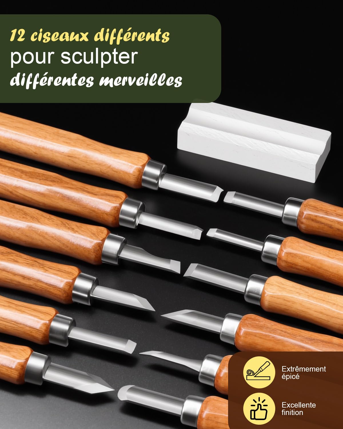 MAIKEHIGH Kit d'outils de sculpture sur bois 16Pcs,Ciseaux à Bois pour bricoleur Sculpture Experts en charpentier et débutants avec Gants Anti-coupures