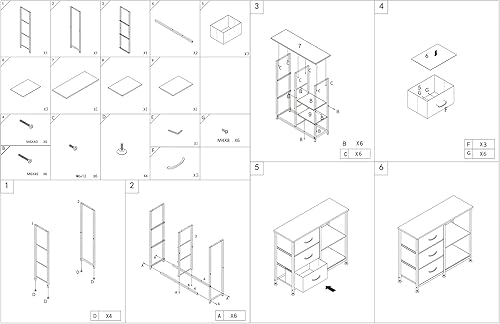 Miniatura 7 de AZL1 Life Concept Cómoda de tela marrón rústica, unidad organizadora de 4 cajones con 2 estantes, baúl de almacenamiento para dormitorio, entrada,
