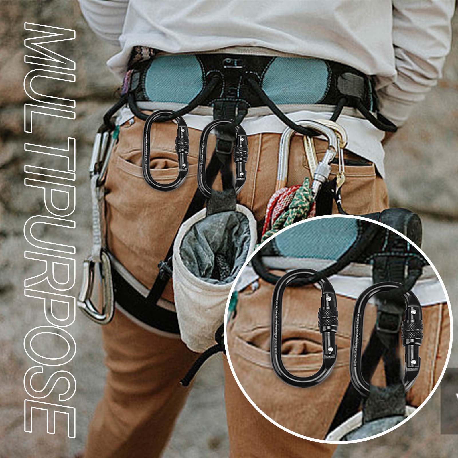 TIANLIN Lot de 2 Mousquetons d'escalade, Résistance 25 KN (2500 kg), Mousqueton à Vis avec Contre-Écrou, Acier Allié Chromé, Pivotant, pour Escalade, Hamac, Camping, Balançoire, Extérieur – Noir