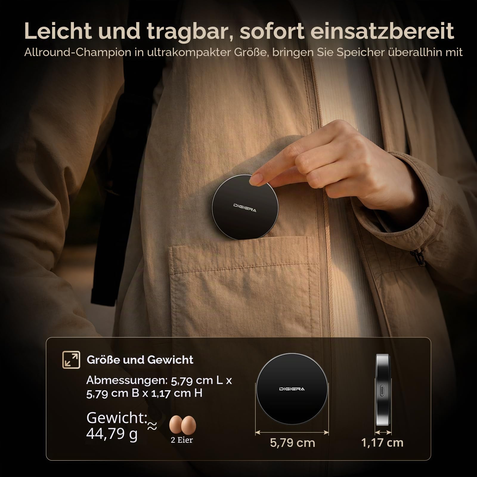 DIGIERA 1TB Magnetische Tragbare SSD, Externe Festplatte Mit USB-C 3.2 Gen 2x2, Geschwindigkeit Bis Zu 2000 MB/S, Kompatibel Mit iPhone 15/16 Series,PC/Laptop, und Anderen USB-C-Geräten,Schwarz