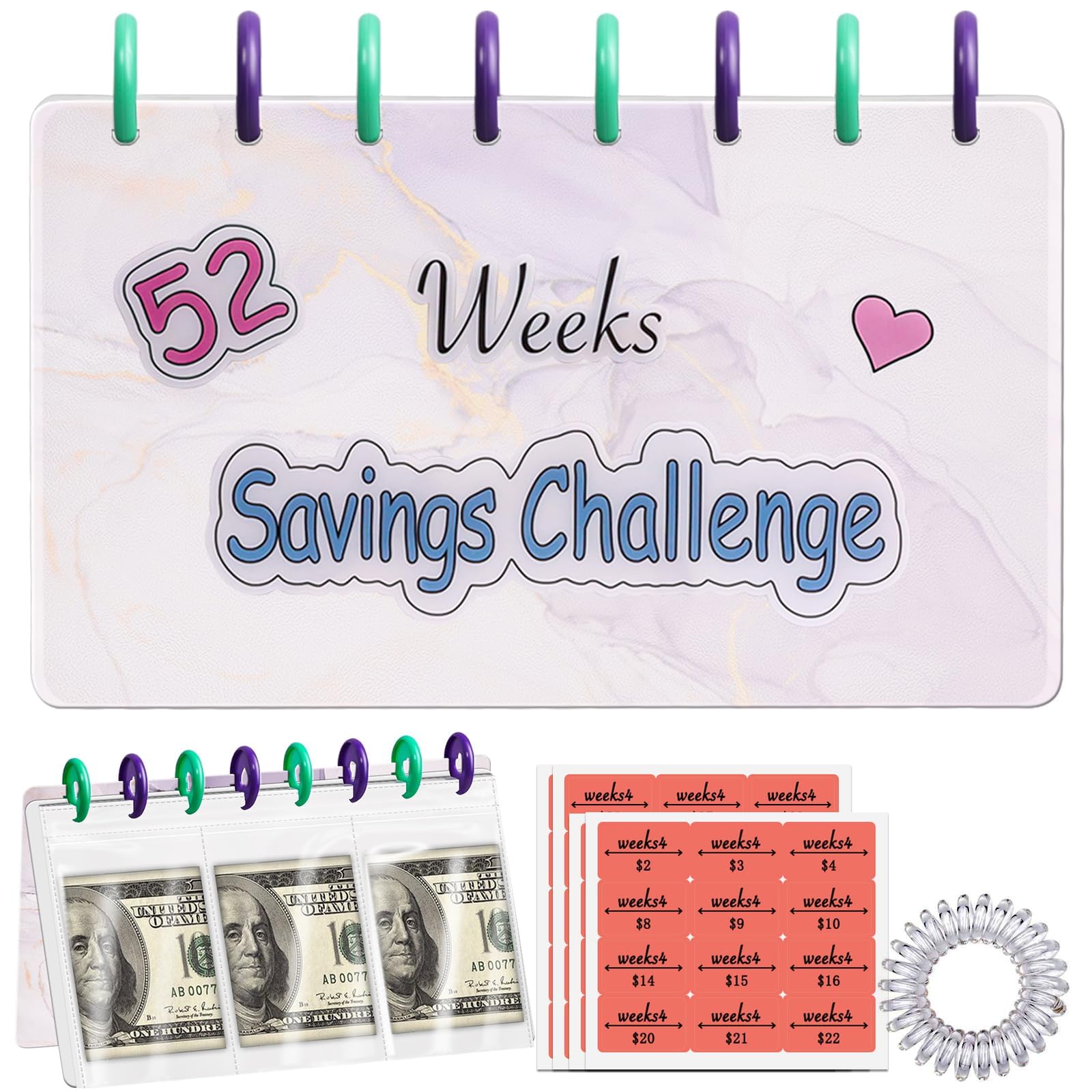 Money Saving Challenge Binder, 52 Week Money Saving Challenge Book, Envelopes Money Saving Challenge Budget Binder, Savings Challenges Binder, Budget Binder with Cash Envelopes, for Home, Office