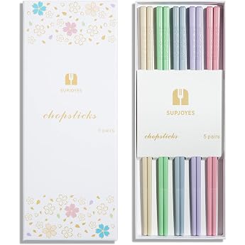 5 Pairs of Fibreglass Chopsticks Colourful Reusable Japanese Chopsticks Chopsticks Dishwasher Safe 24 cm Cherry Blossom Pattern Non-Slip Chopsticks