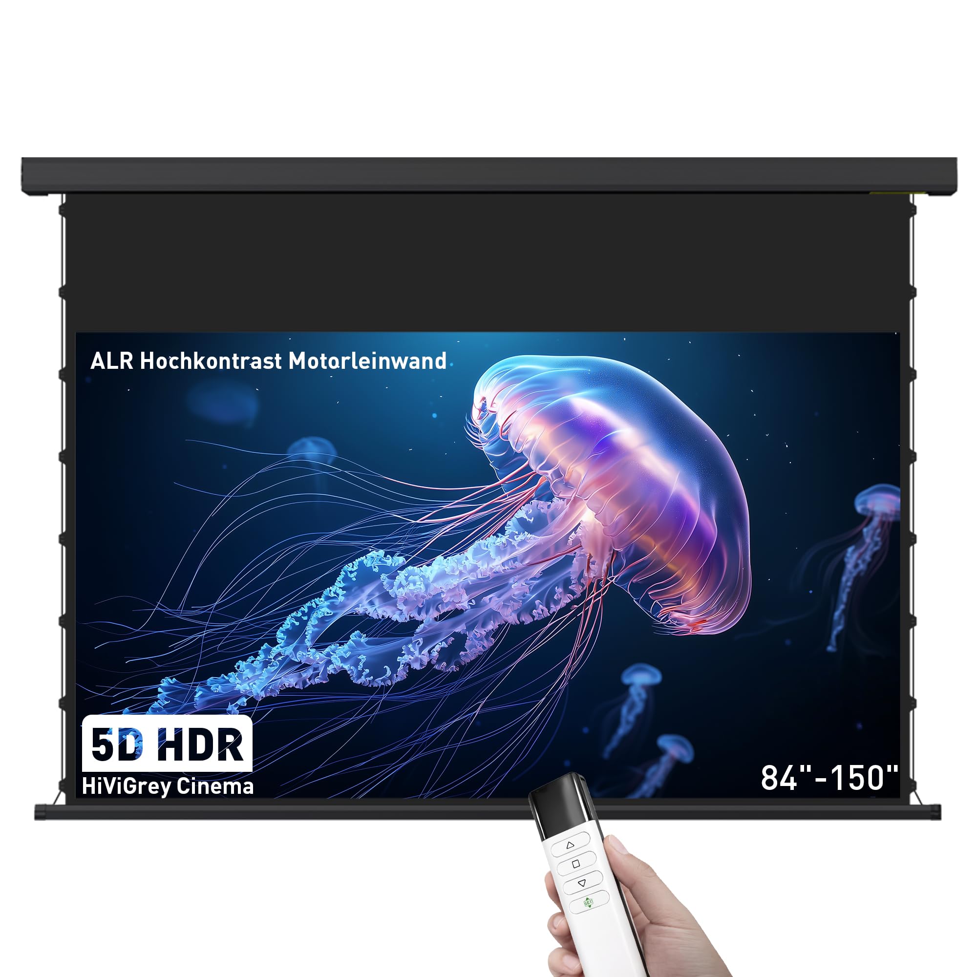Tab-Tension Motorleinwand – ALR Hochkontrast Leinwand, HiViGrey Cinema 5D HDR (Gain 1,1), elektrisch, für 4K/8K Beamer, Heimkino (120 Zoll, 16:9, 265 × 149 cm, Schwarz)