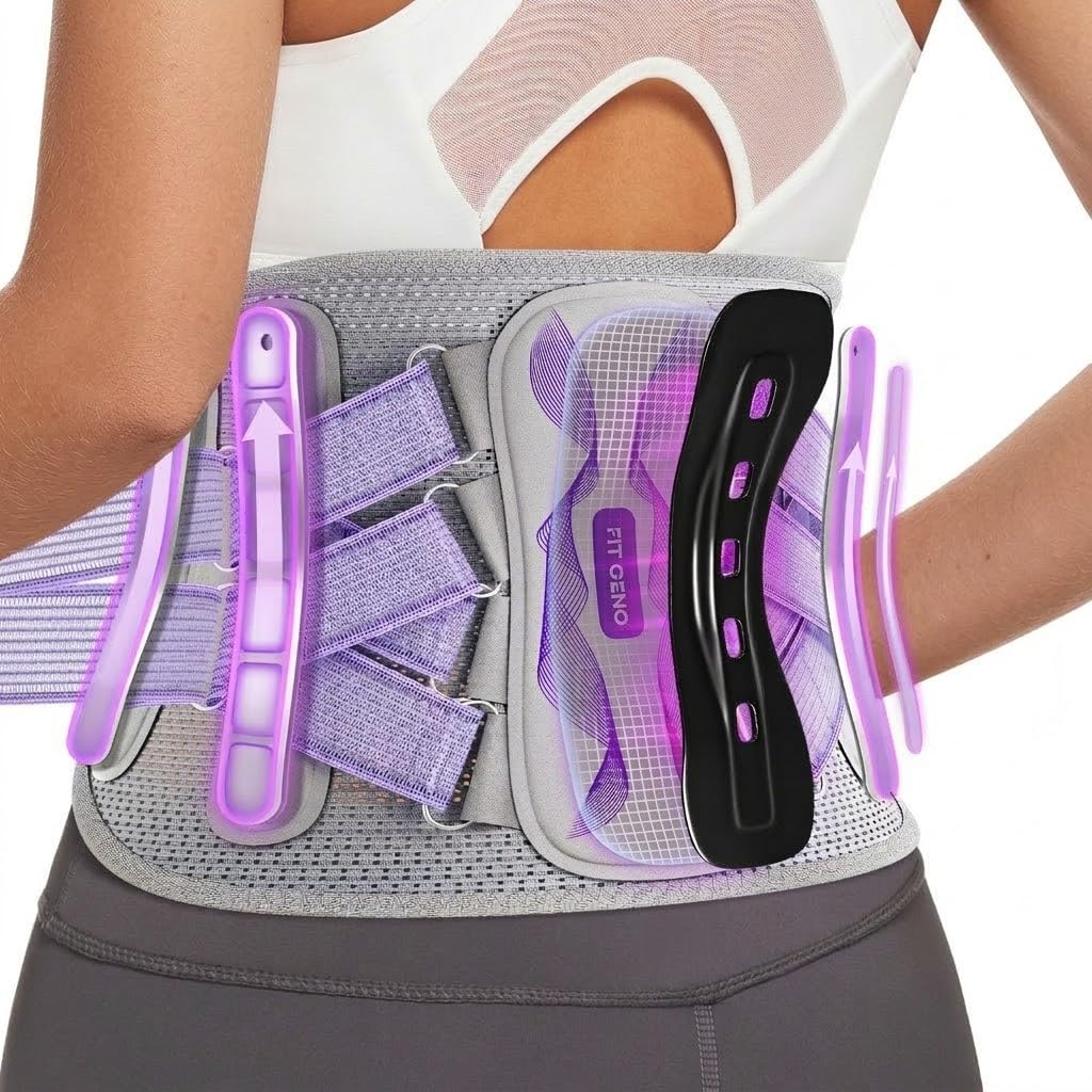 Fit Geno Back Brace for Lower Back Pain Women: Adjustable Lumbar Support Brace for Pain Relief - Breathable Waist Belt for Comfort - L