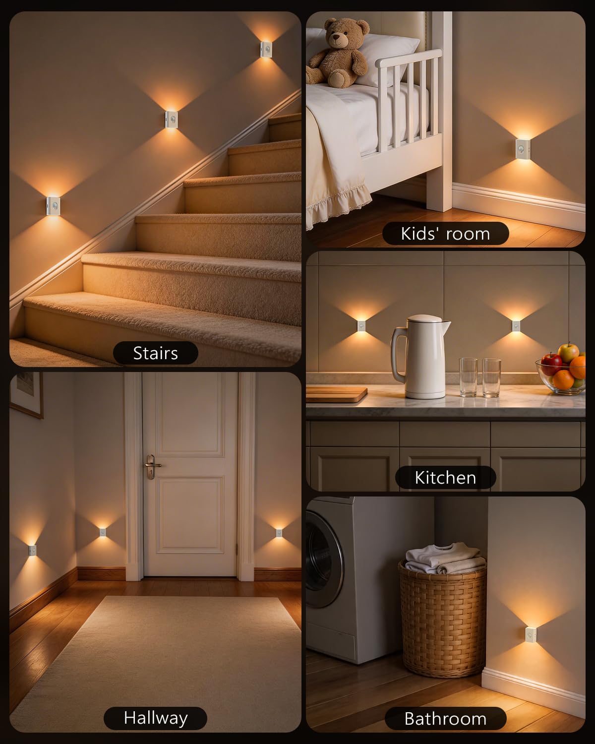 WILLED LED Nachtlicht mit Bewegungsmelder,Aufladbar Treppenlicht 10 Stück | Warmweiß Magnetisch Treppenbeleuchtung akku für Flur, Schlafzimmer, Badezimmer, Küche, Kleiderschrank