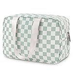 Narwey Large Checkered Travel Toiletry Bag Women Toiletries Bag Skincare Bag Makeup Bag with Handle Make up bag Organizer Cosmetic Bag Medicine Bag for Girls (Mint Green Checkerboard, Large)