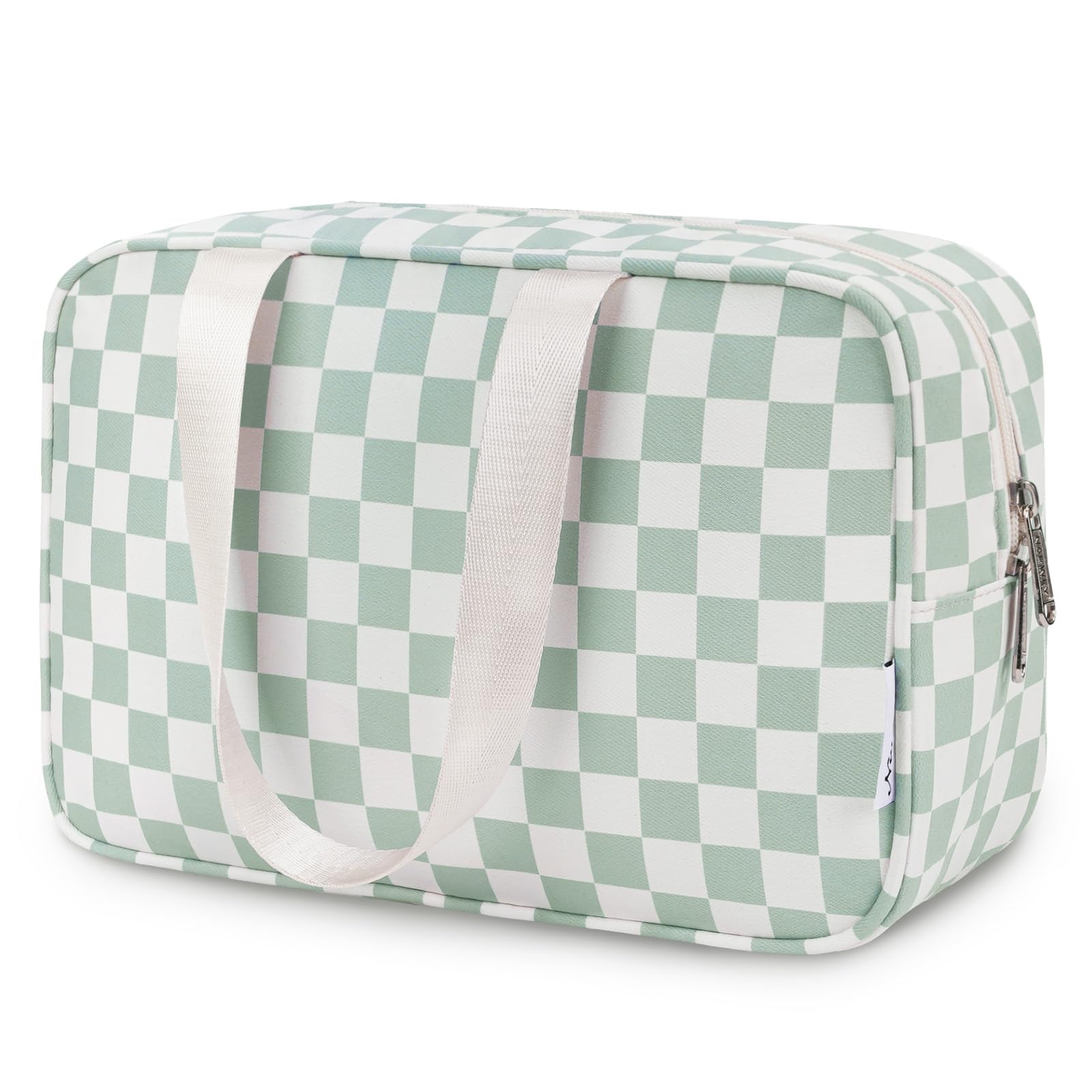 Narwey Large Capacity Travel Toiletry Bag Women, Checkered Makeup Bag with Handle, Portable Make up Cosmetic bag Organizer, Travel Bag for Toiletries,