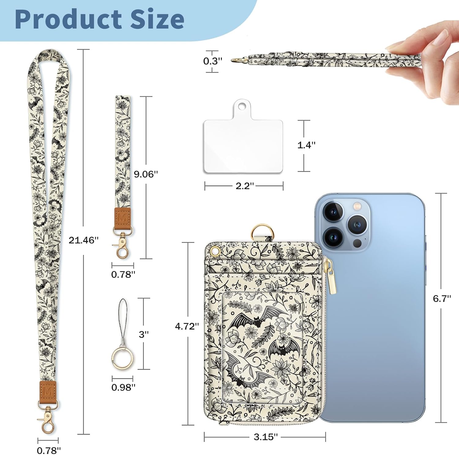 Lanyard Wallet with Id Badge Holder, Gothic Bat RFID Small Keychain Wallet Women Wristlet, Cute Zipper Credit Card Holder Phone Wrist Neck Strap for Key Name Tag, Teacher Student Office Gifts - Image 6