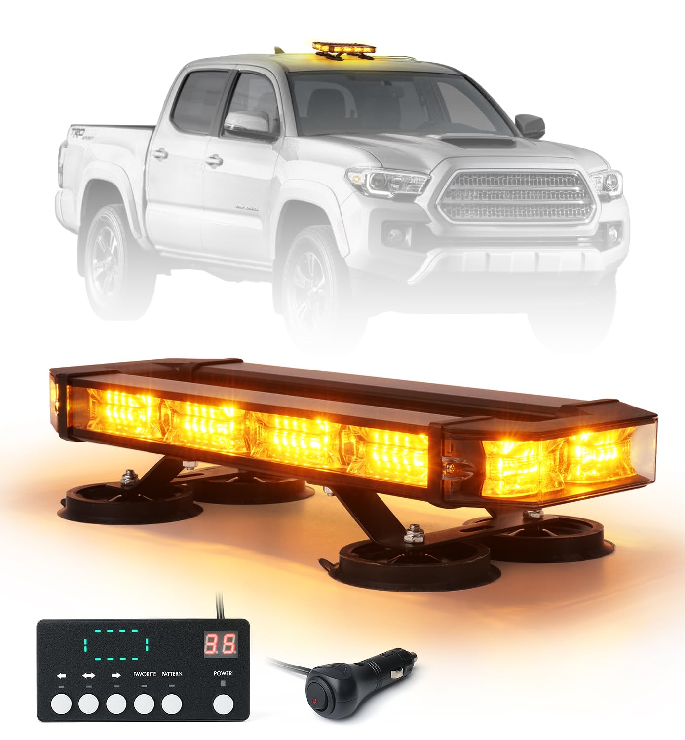 LUMENIX 72 LED Rooftop Emergency Strobe Light Bar w/Control Panel Magnetic Base Warning Flashing Beacon Caution Traffic Lightbar for Construction Vehicles Trucks Postal Mail Carrier Snow Plow - Amber