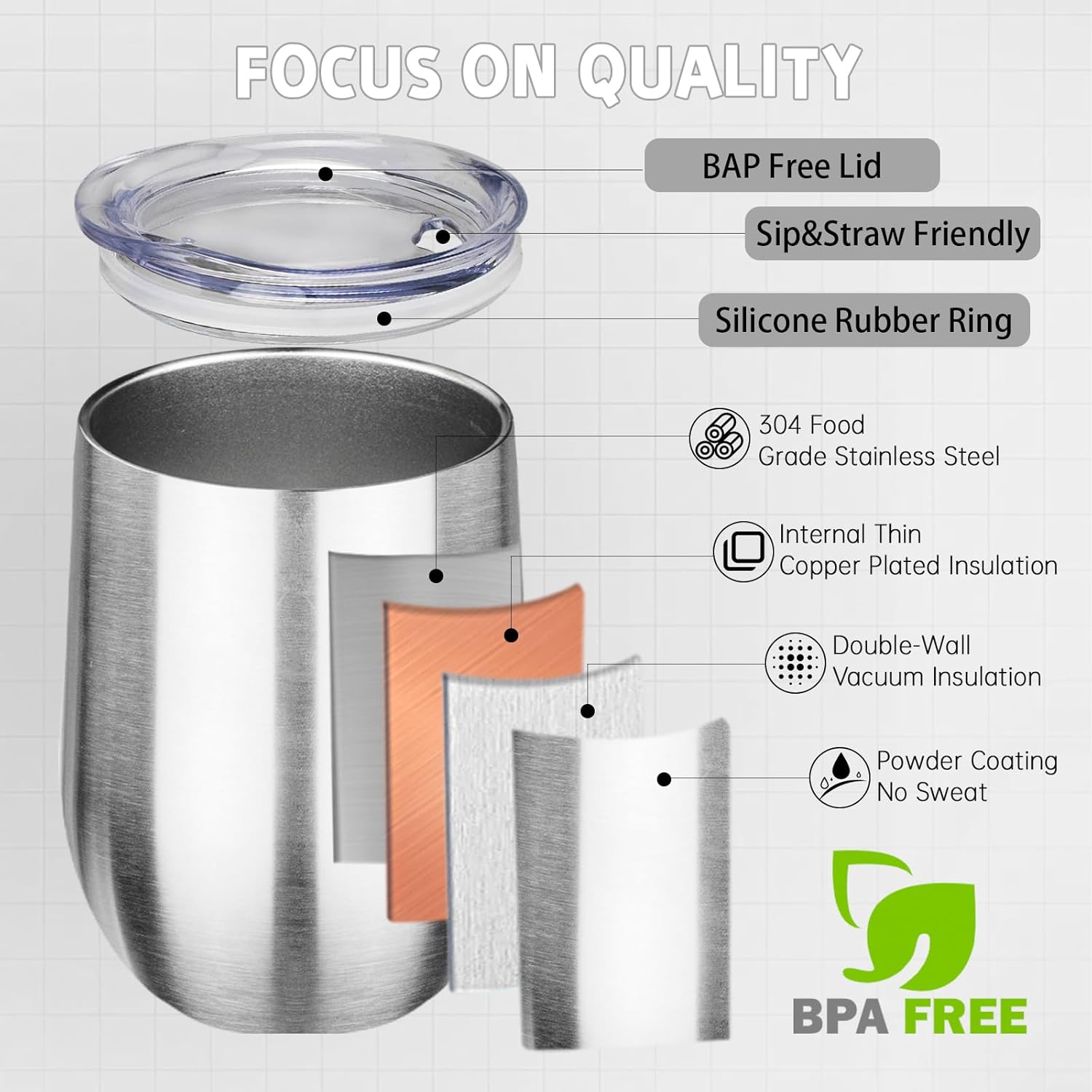 12oz/4 Pack Stainless Steel Wine Tumbler with Lid and Straw, Double Wall Vacuum Insulated Wine Tumbler Glasses, Stemless Travel Mugs for Hot and Cold Drinks, Coffee, Wine, Cocktails - Image 3