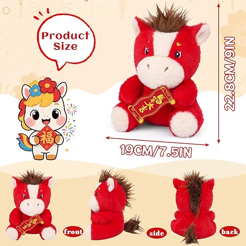 Miniatura 3 de Animal de peluche de caballo chino de Año Nuevo, 8 pulgadas, lindos juguetes de peluche de caballo sentado de 8 pulgadas, peluches de decoración