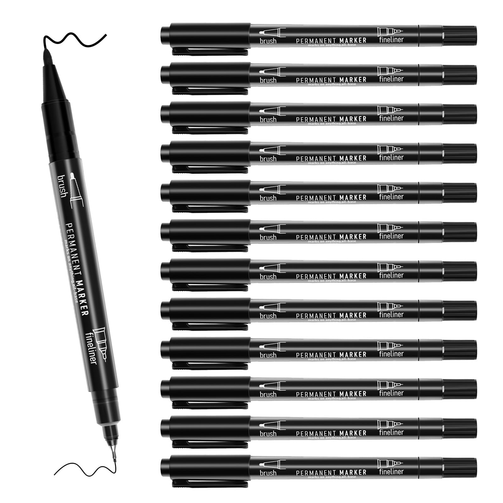 Rotulador Permanente Negro, Punta Doble Bolígrafos de Punta Fina Juego de 12 Marcadores Acrílicos Negros Rotulador Indeleble Negro Rotuladores Fineliner para Dibujo Bocetos Artísticos DIY Pintura
