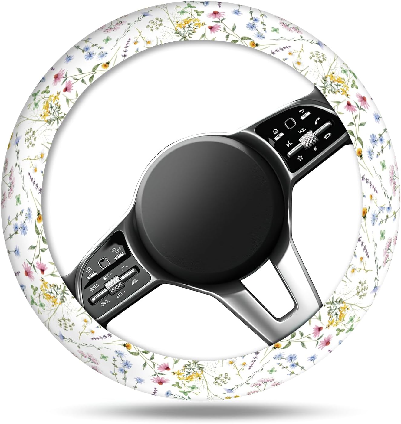 Car Steering Wheel Cover, Universal 15 Inch Non-Slip Breathable Neoprene Elastic Steering Wheel Protector, Cute Car Accessories for Women Men Fit Auto, Suvs Beautiful Flowers