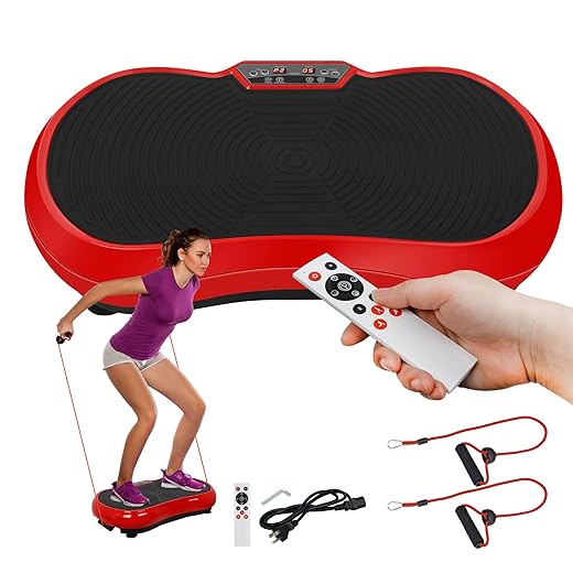 SUPER DEAL Pro Vibration Plate Exercise Machine - Whole Body Workout Vibration Fitness Platform Fit Massage Workout Trainer w/Loop Bands + Bluetooth + Remote, 99 Levels (Red)