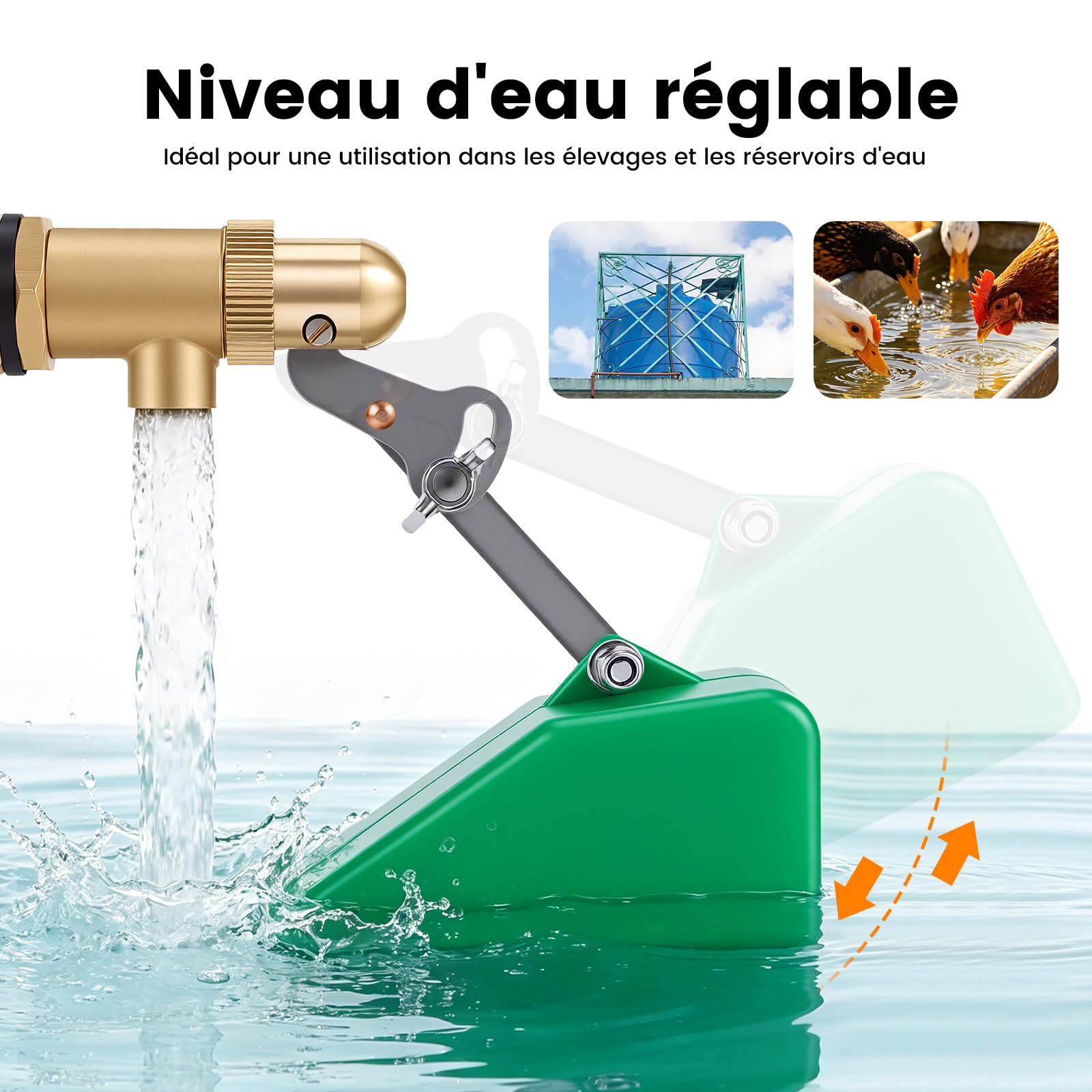 Vanne à Flotteur 1/2", Vanne En Laiton Avec Flotteur en Plastique, Vanne à Bille Flottante Avec Bras RéGlable, Remplissage Automatique, Pour Aquariums, Abreuvoirs Pour Bovins et Ovins.