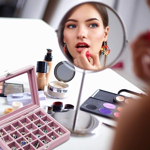 Vista 3 de Lainrrew - Joyero de terciopelo de 24 cuadrículas bandeja de exhibición de joyas aretes anillos collares pulseras organizador de joyas caja