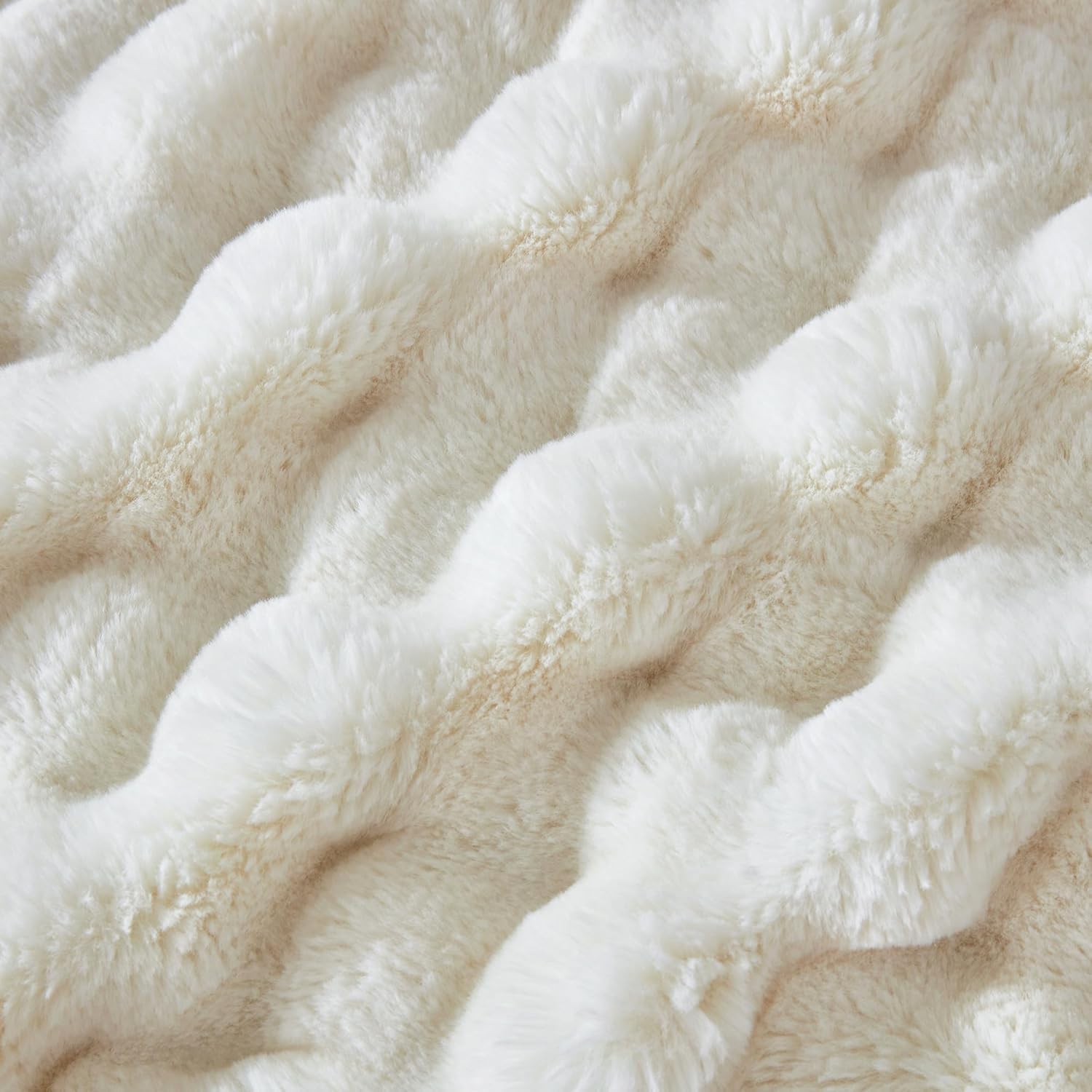 60x80 Inches Ultra-Soft Fuzzy Faux Fur Plush Twin Size Blanket - Thick, Warm Sherpa for Couch, Sofa, Bedroom, Camping - Decorative Blanket for Cozy Warmth, Bubble Ivory White - Image 6