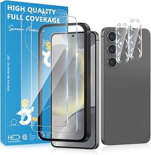 JZG 2 Pack Tempered Glass Screen Protectors for Samsung Galaxy S24 Plus with 2 Pack Camera Lens Protectors, Ultrasonic Fingerprint Compatible, Bubble-Free, Scratch Resistant