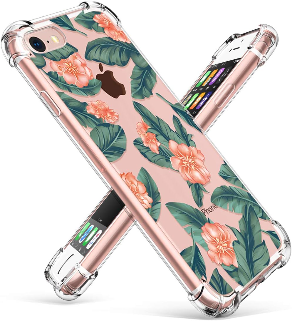 GVIEWIN Clear Flower Designed for iPhone 8 Case/iPhone 7 Case, Soft TPU Silicone Ultra-Thin Slim Fit Transparent Flowers Flexible Cover Perfect Grip for iPhone 7, iPhone 8(Lush Leaves/Green)