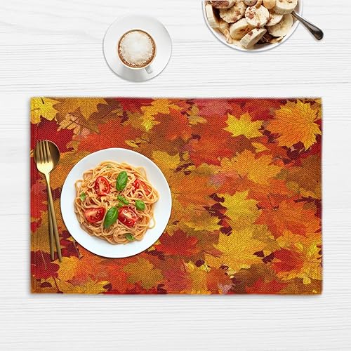 Miniatura 6 de Autumn Art Theme Placemats Set of 4 Table Mats Washable Placemat Waterproof Place Mats for Party Home Dining Table Decor 18x12 in