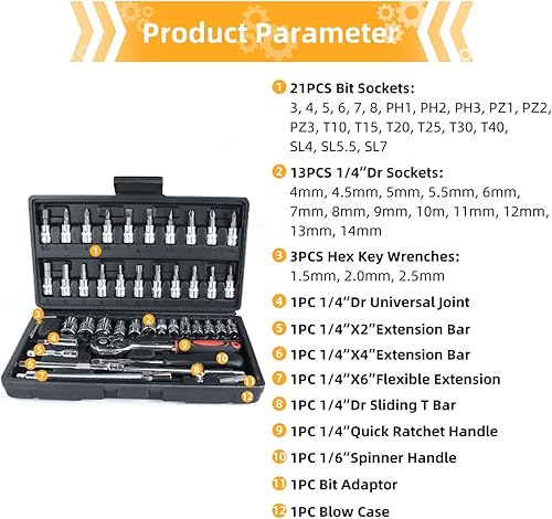 Miniatura 3 de ORDALI Herramienta de reparación de vehículos, juego de herramientas manuales, herramientas de reparación de bicicletas para el hogar, caja de