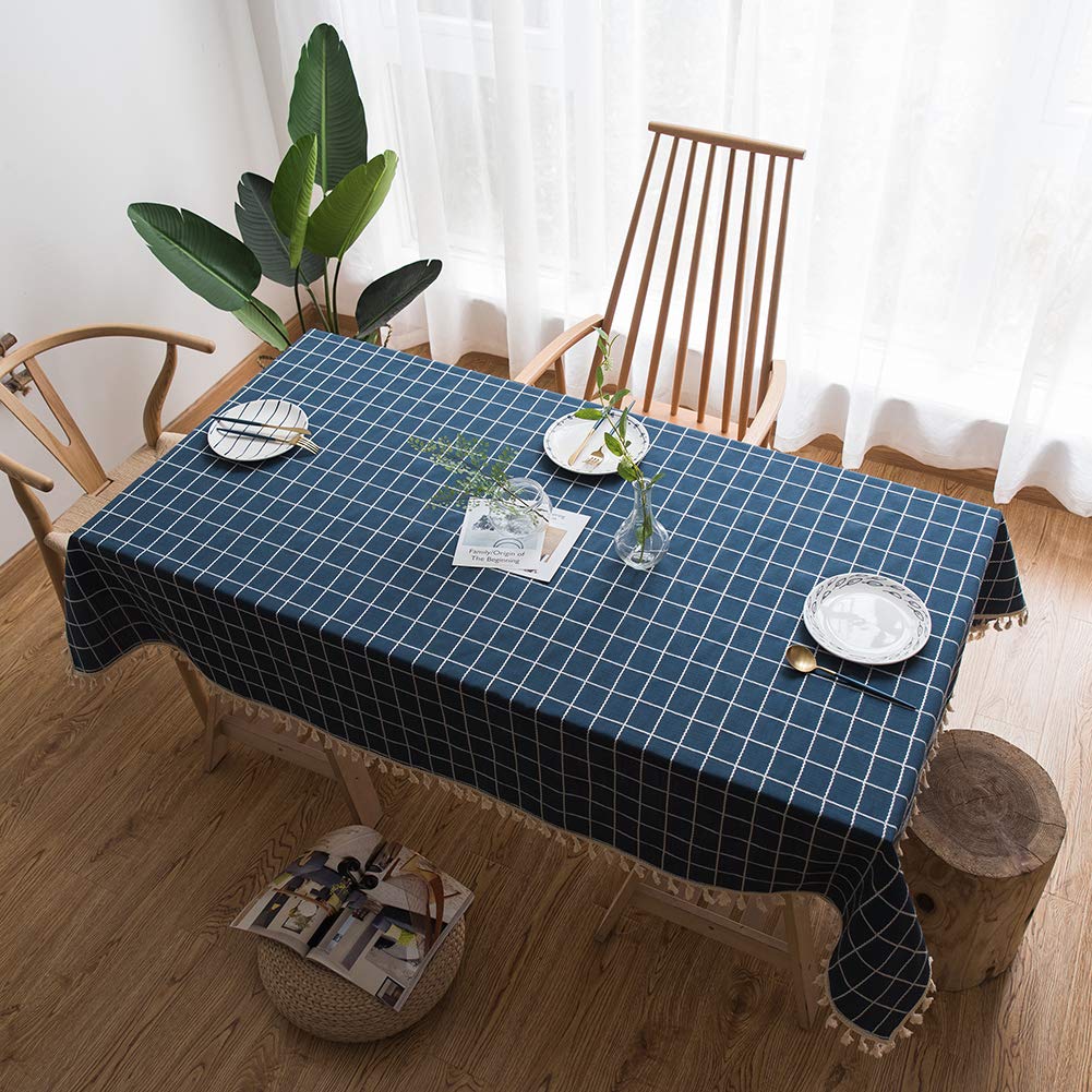 Flei Indoor Tischdecke 135x160cm, Tischdecke aus Leinen, Wasserabweisend Staubdichte Schimmelbeständig Anti Fading, Für Deko Hochzeit Hotel Restaurant Cafe Gastronomie - Gitter
