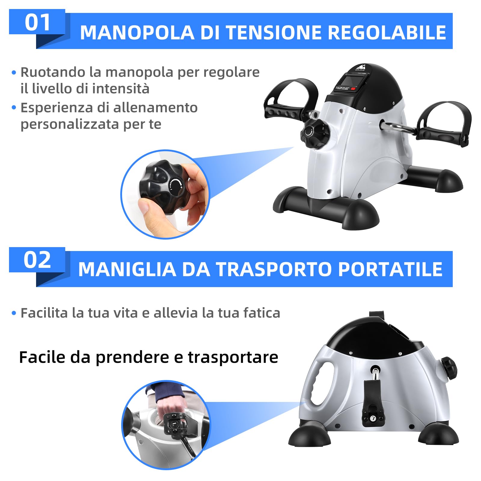 EVOLAND Mini Cyclette, Pedale Statico Portatile, Dispositivo di esercizio per Gambe e Braccio Lavoro