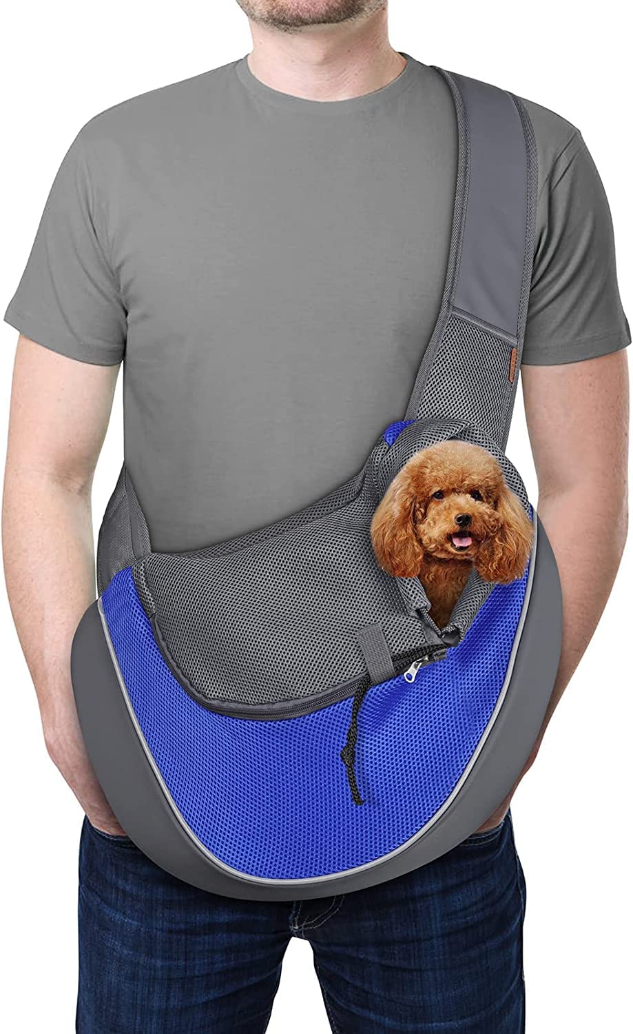 Pet Sling Carrier - Small Dog Cat Sling Pet Carrier Bag Safe Comfortable Adjustable Pouch Single Shoulder Carry Tote Handbag for Pets Upto 7Kgs 16 x 9 Inch (Blue 16 x 9 Inch)