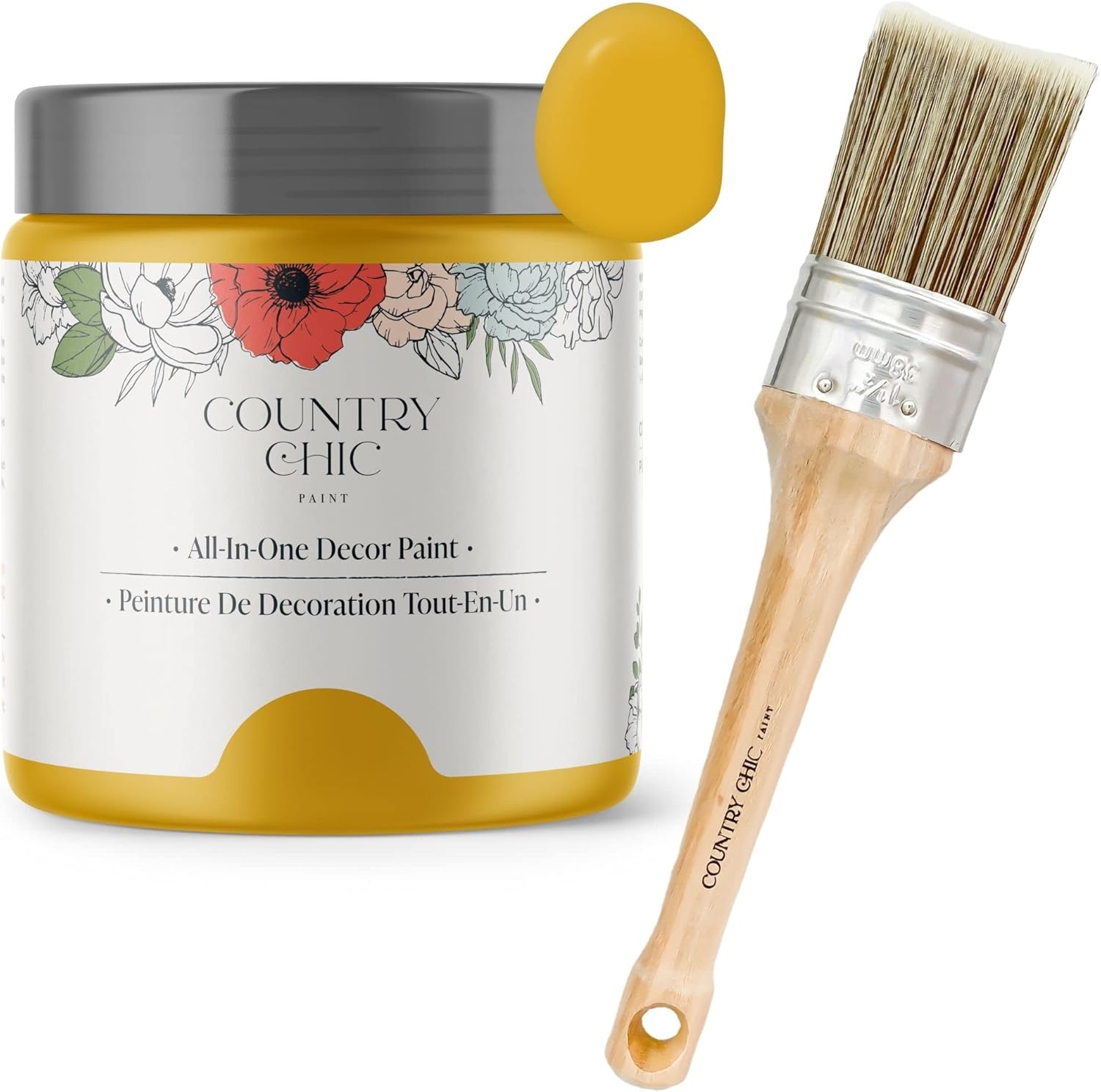 Chalk Style Paint + Paint Brush Bundle - for Furniture, Home Decor, Crafts (Color: Fresh Mustard [pint - 16 oz] - Mustard Yellow)