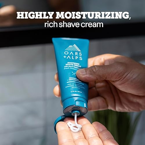 Miniatura 3 de Oars + Alps Crema de afeitar calmante para hombre, probada por dermatólogos e infundida con aloe y aceite de coco, aroma fresco de salpicaduras