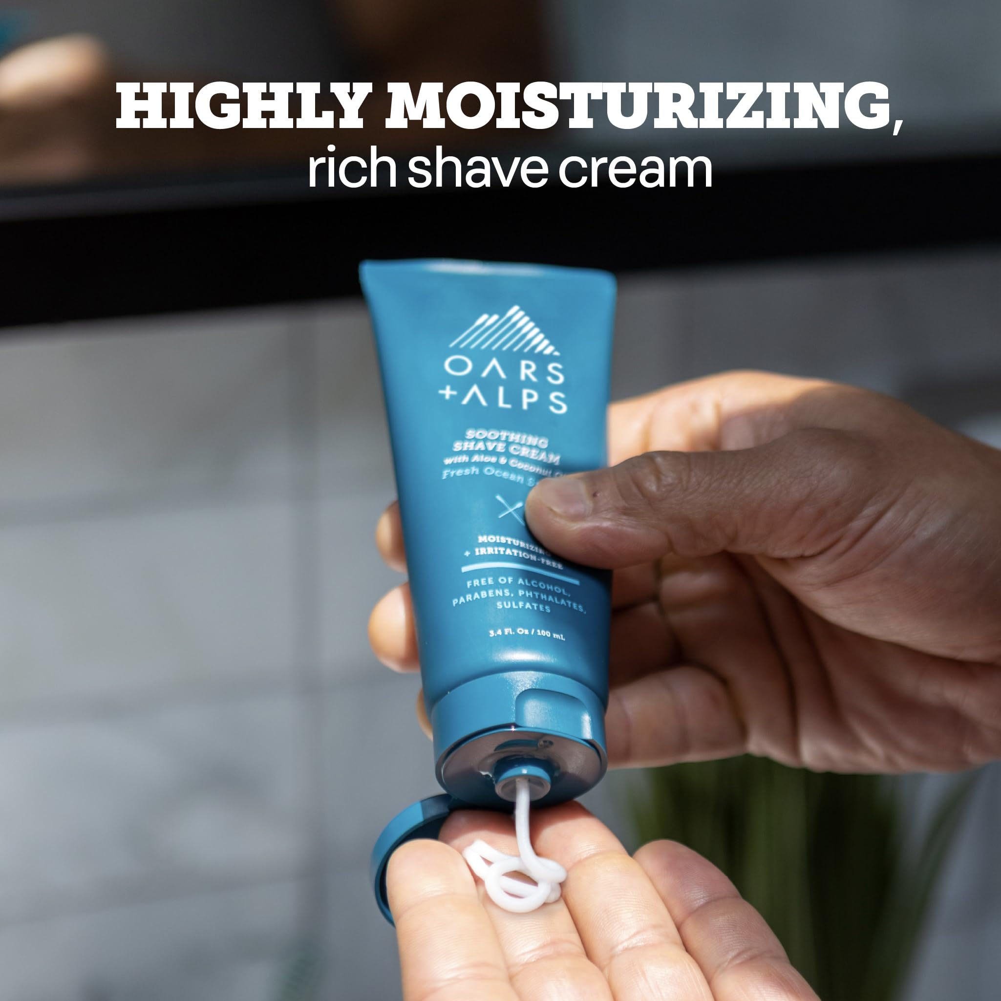Oars + Alps Soothing Men's Shaving Cream, Dermatologist Tested and Infused with Aloe and Coconut Oil, Fresh Ocean Splash Scent, TSA Friendly, 3.4 Oz, 2 Pack