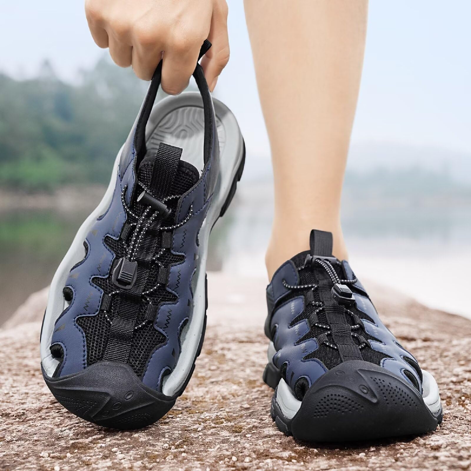 Hombre Sandalias de Verano Deportivas para Senderismo Deportivas Zapatos Trekking Casual Zapatos de Montaña Cuero Sandalias de Playa Antideslizante