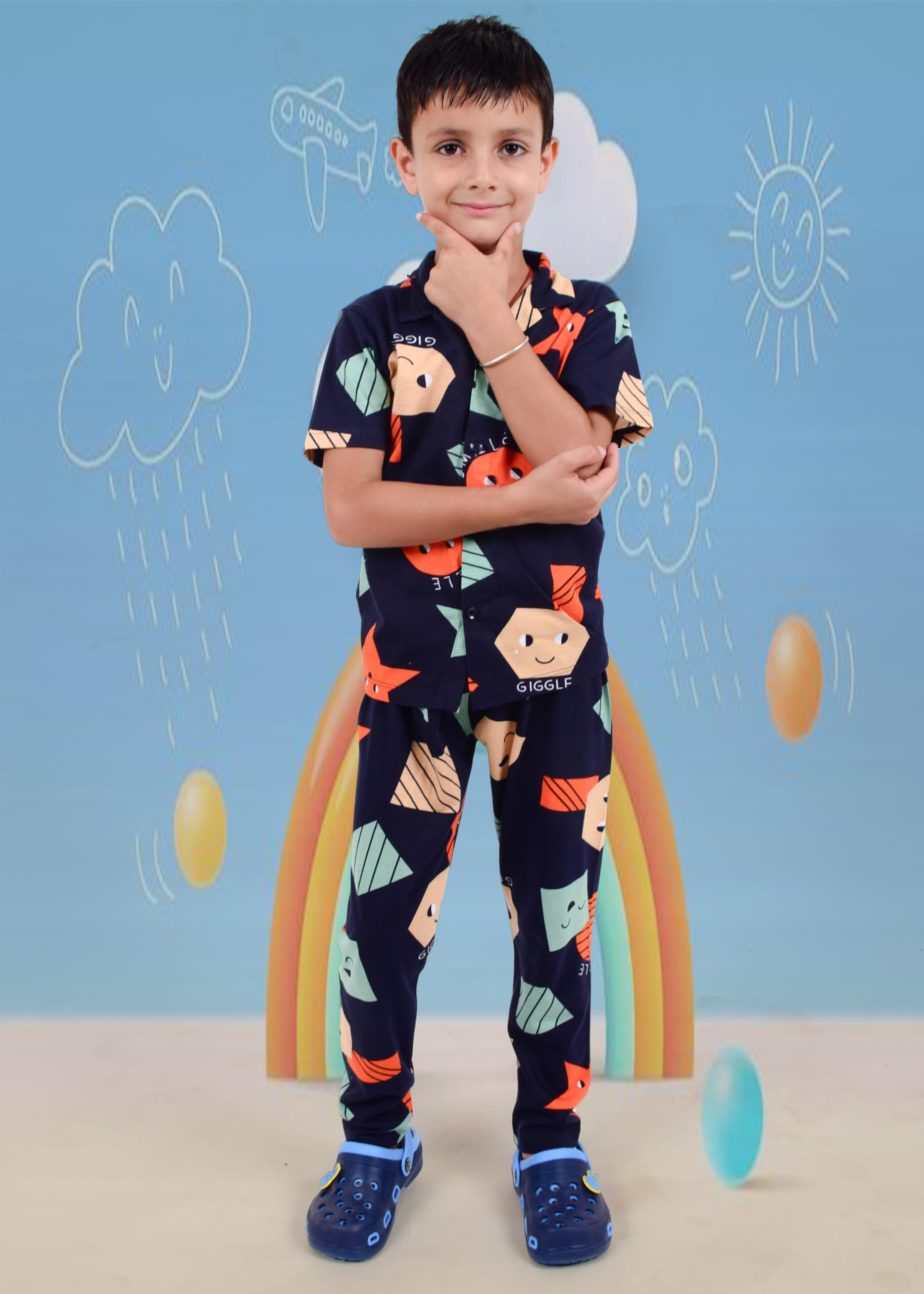 3BROS Unisex Pure Cotton Short Sleeve Kids Night Dress for Boys & Girls Nightwear/Sleepsuit/Sleepwear/Loungewear Night Suit for Boys and Girls Top and Pyjama Combo Set | Multicolor-19 | 7-8 Years - Image 4 thumbnail