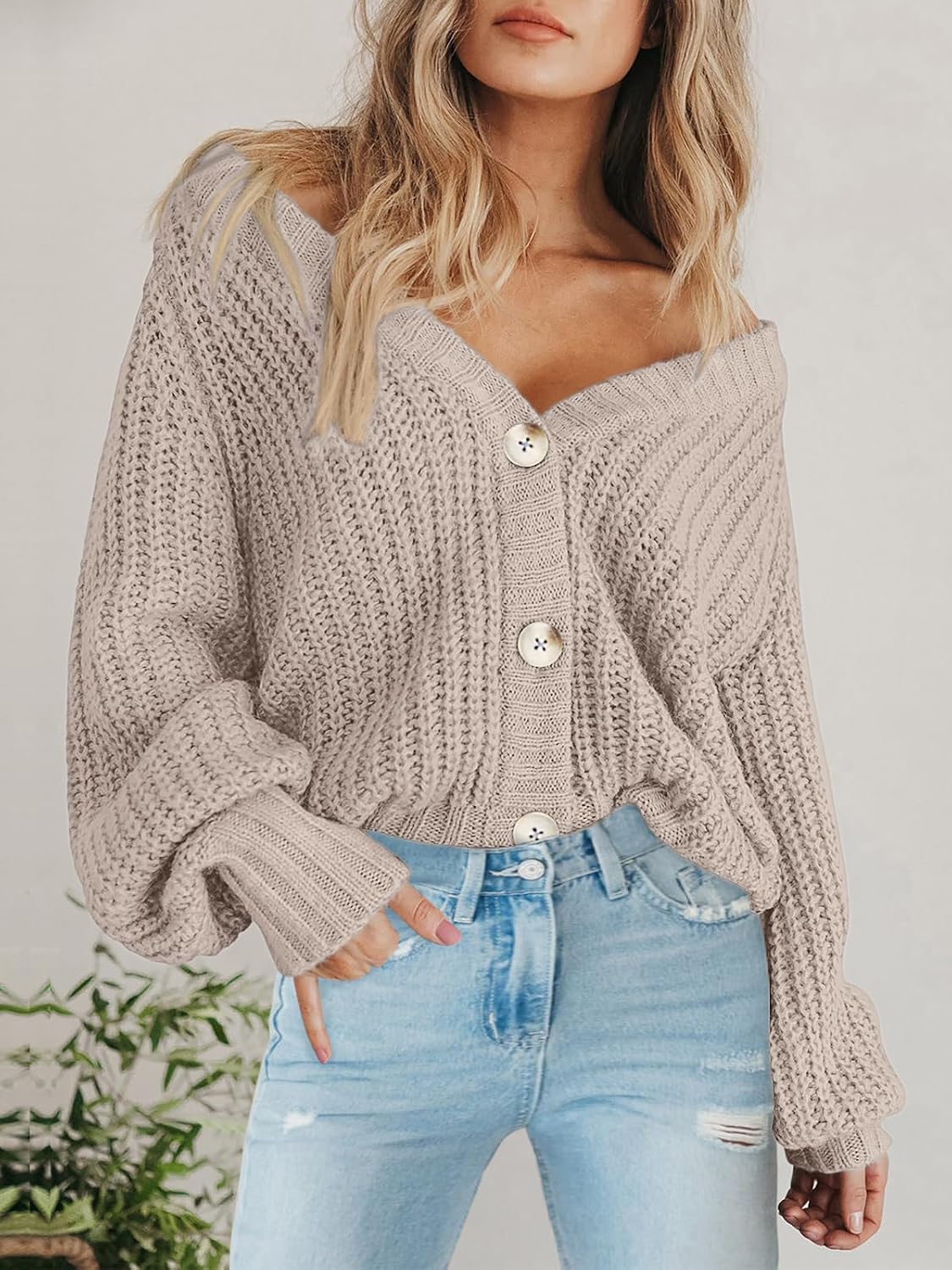 PRETTYGARDEN Women's Chunky Knit Open Front Sweater Long Sleeve Button Loose Short Cardigan Outerwear Coats thumbnail