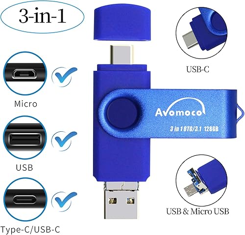 3.1 128 GB 3 en 1 de alta velocidad Foto Backup Flash Drive para iPhone 15/16/17 con puerto tipo C/USB-C, Photo-Stick-para teléfonos Android con