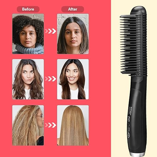 Miniatura 4 de Cepillo alisador de cabello antiquemaduras, peine de cerámica caliente, peine alisador eléctrico para cabello negro, 6 ajustes de temperatura, 20