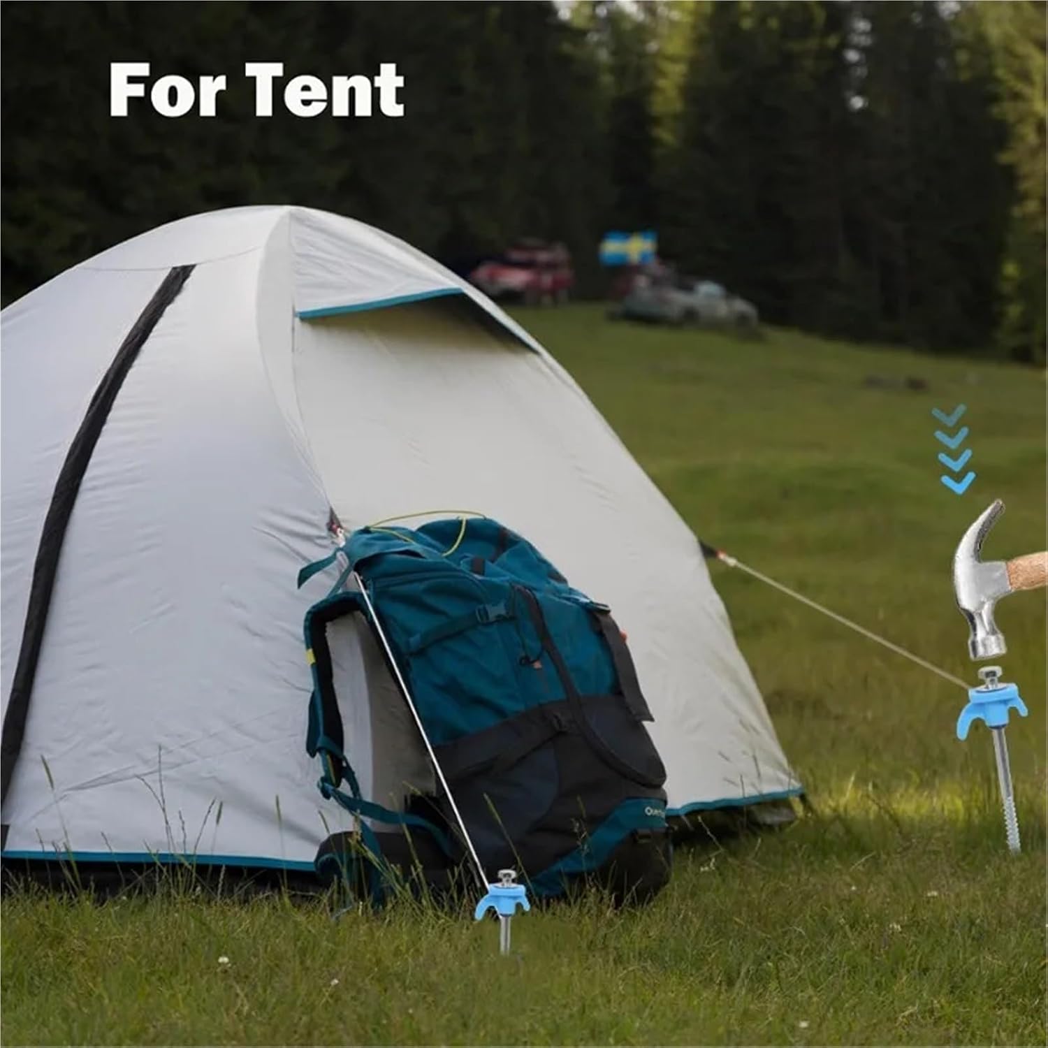 Tent Stakes 10/8pcs Metal Tent Spikes Camping Pegs Drill In Ground Anchors Spiral Screw with Hex Socket Stakes(Red - 8pcs)