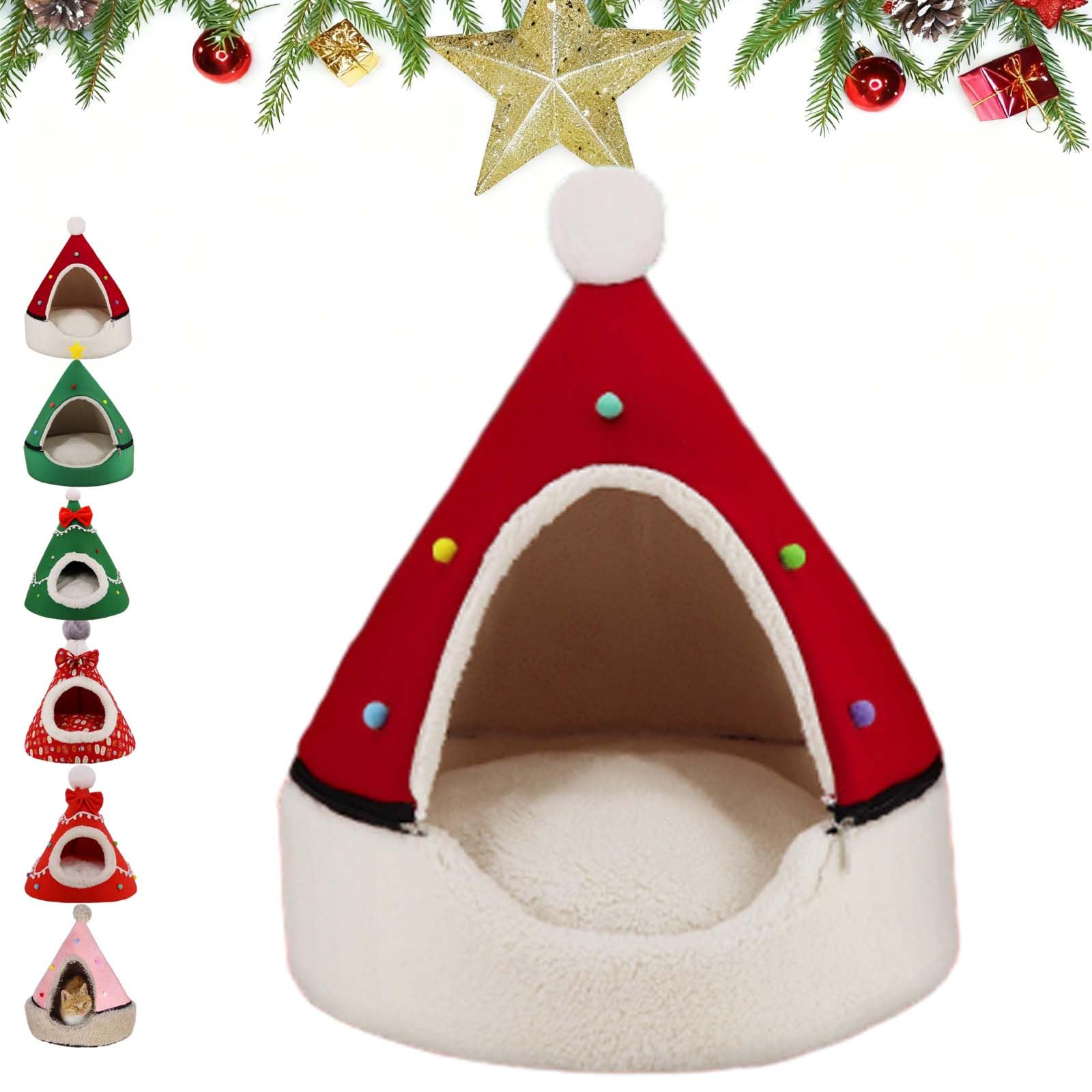 Semi-Enclosed Christmas Pet Bed Cave (A-1,S 14.57 * 18.11in)