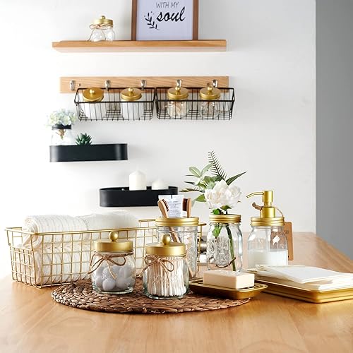 Miniatura 2 de Juego de accesorios SheeChung con tarros Mason, 8 piezas, dispensador de jabón y loción, soporte para cepillo de dientes, 2 frascos de boticario,