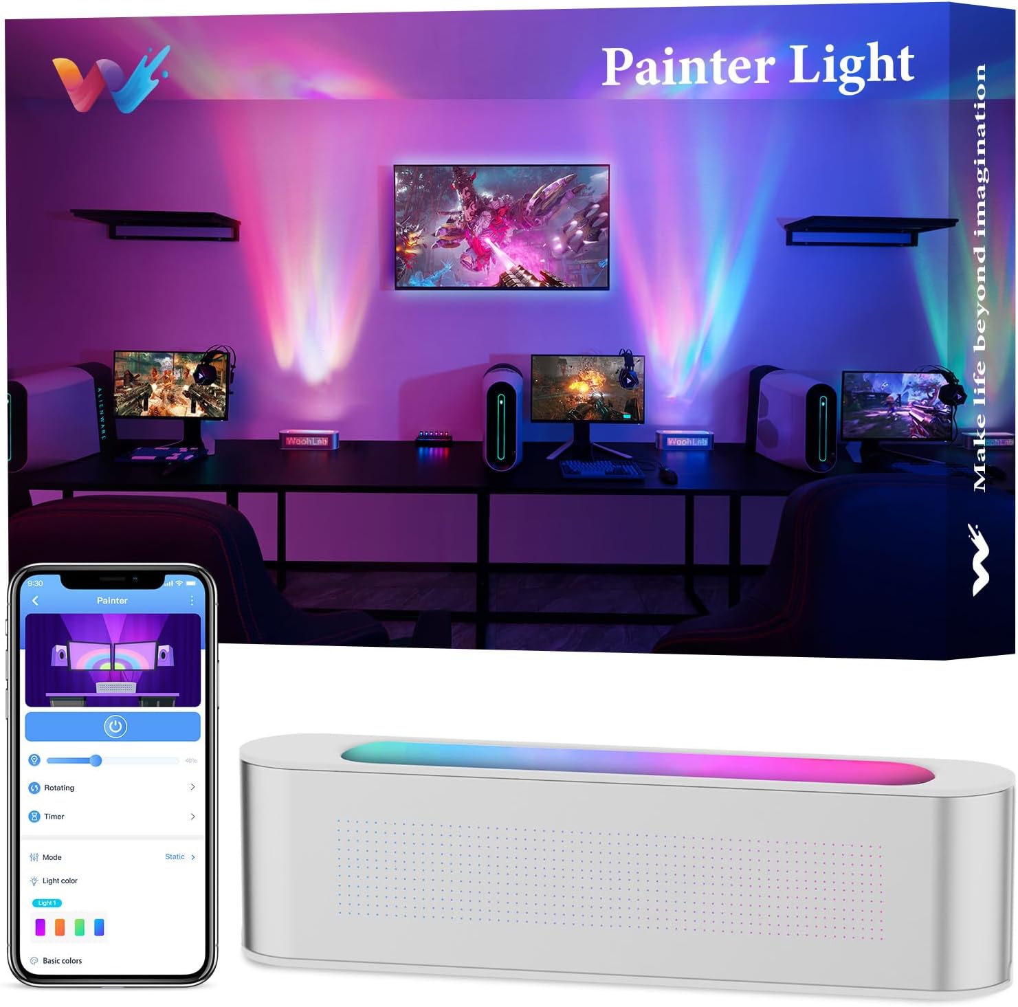 woohlab Smart Light Bar, RGBICW Color Changing Ambient Lighting with Scene and Music Mode, Sync with Music, Smart APP Control, DIY Colors, Gaming Lights for Bedroom, Home, Party, Gaming Room-1 Pack