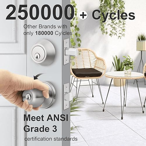 Miniatura 2 de Juego de cerradura de puerta de entrada con llave negra plana y cerrojo de doble cilindro, con llave similar, cerraduras de puerta para puerta