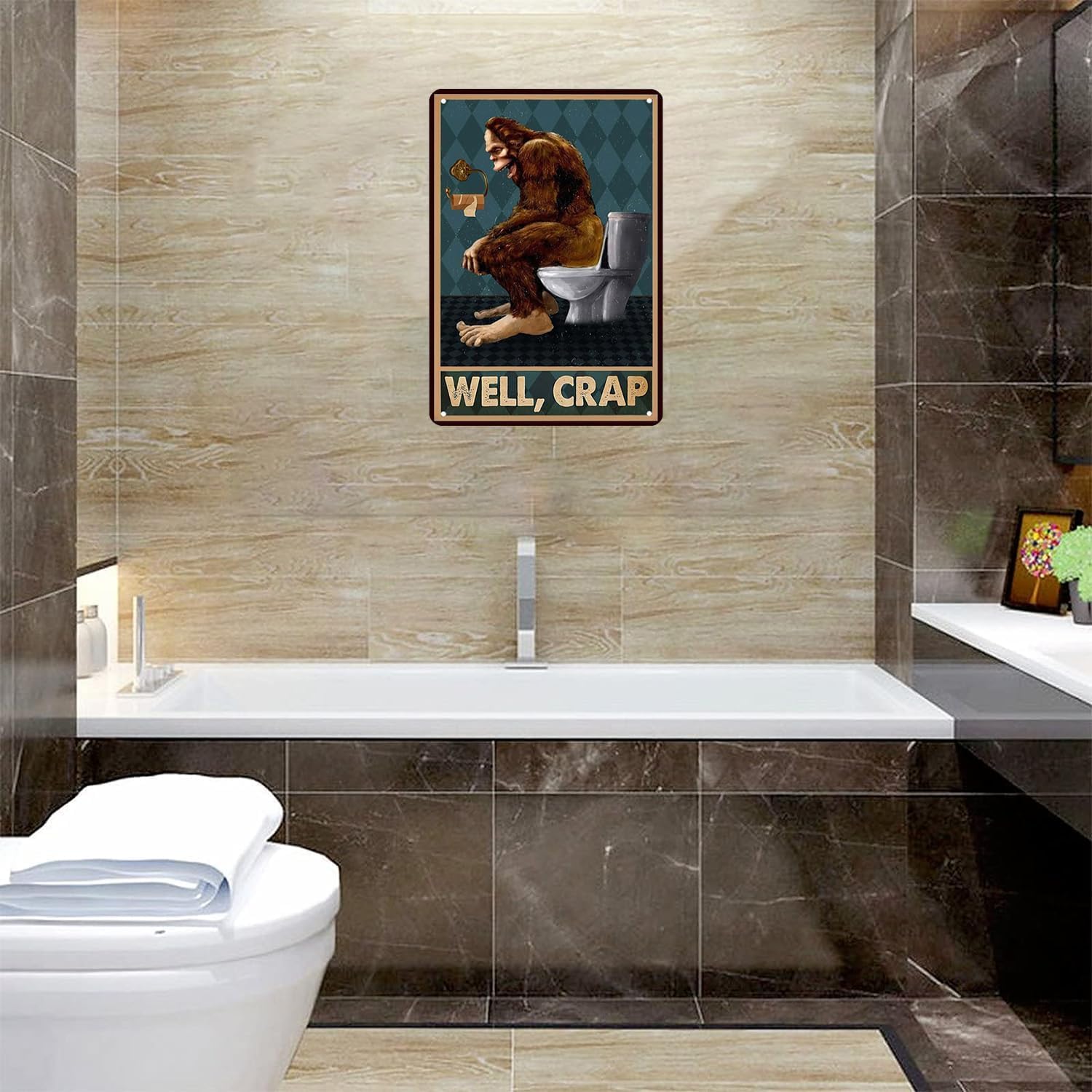 CrazySign Funny Bigfoot Tin Sign Vintage Bathroom Toilet Wall Decor 8x12 Inch (3016) image 3