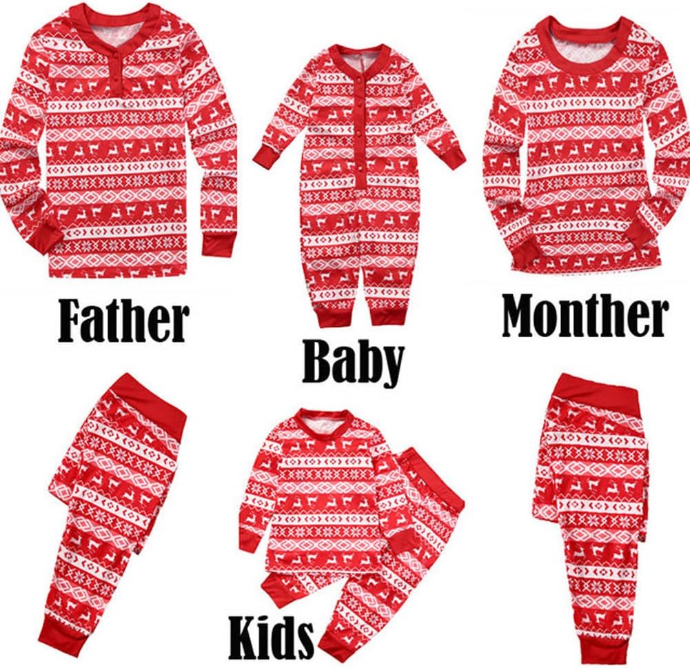 Family Matching Christmas Pajamas Set Mom Dad Kids Baby Reindeer Xmas Sleepwear Red