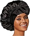 Silk Bonnet Satin Bonnet for Sleeping Large Bonnets with Tie Band Hair Wrap with Adjustable Straps Hair Cap for Women Curly Black