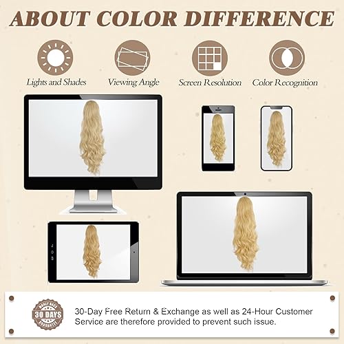 Miniatura 7 de BARSDAR Extensión de cola de caballo rubia, 26 pulgadas, extensiones de cabello sintético ondulado con clip, extensiones de cola de caballo falsas